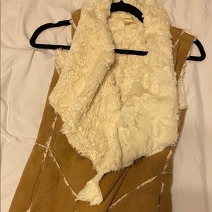 Suede and white fur vest